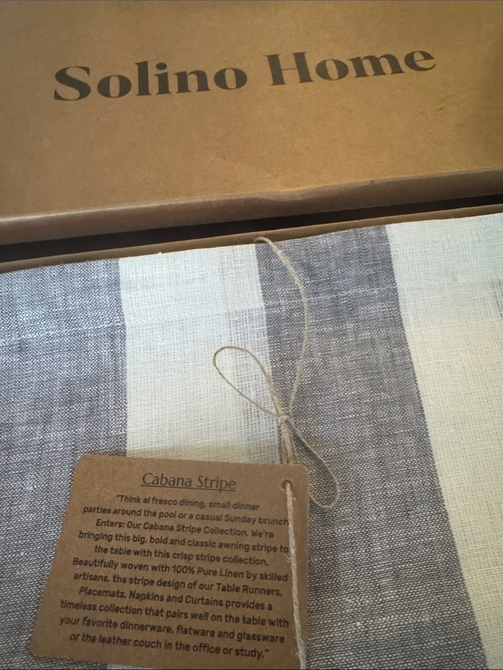 Solino Home Table Runner 72 Inches Long - Amalfi Stripe, 100% Pure Linen Grey